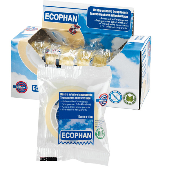 Nastro adesivo Ecophan - confezionato singolarmente - 19 mm x 10 m - acrilico - trasparente - Eurocel