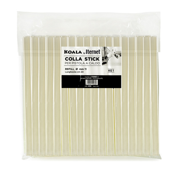 Colla termofusibile- in stick - lunghezza 20 cm - diametro 1,1 cm - Iternet - sacchetto da 1 kg