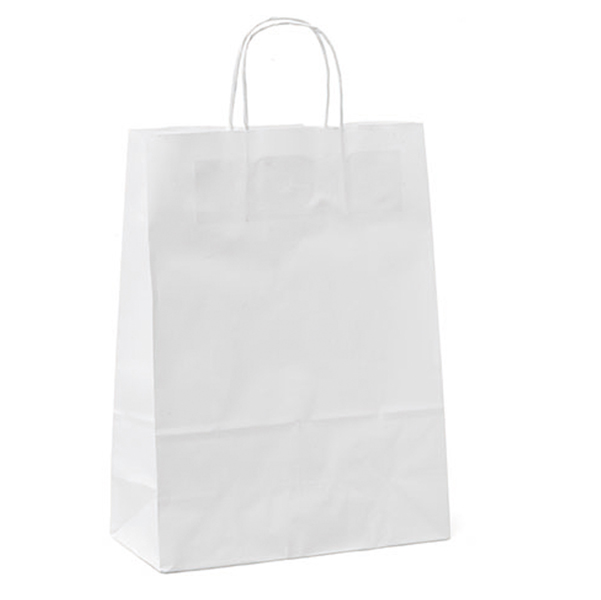 Shoppers in carta - maniglie in cordino - 26 x11 x 34,5 cm - bianco neutro - Mainetti Bags - conf. 25 pezzi