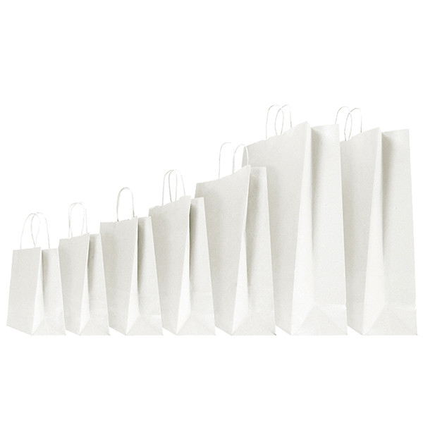 Shopper - maniglie cordino - 36 x 12 x 41 cm - carta kraft - bianco - Mainetti Bags - conf. 25 pezzi