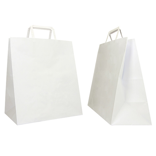 Shopper Flat Large - maniglie piattina - 28 x 17 x 32 cm - carta kraft - bianco - Mainetti Bags - conf. 250 pezzi