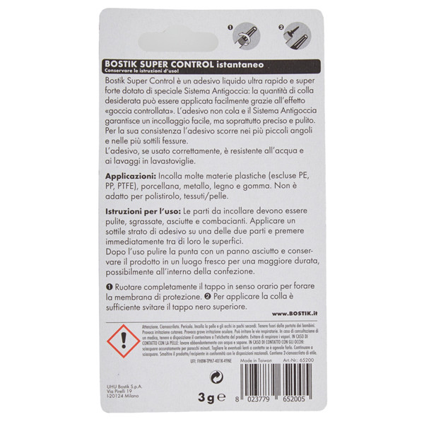 Colla istantanea universale Super Control - 3 gr - trasparente - Bostik