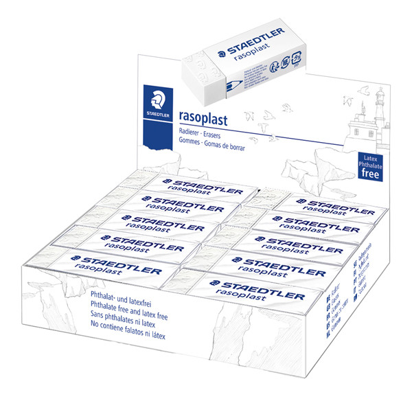 Gomma Rasoplast - 63 x 13 x 23 mm - bianco per matita - Staedtler - box 20 pezzi