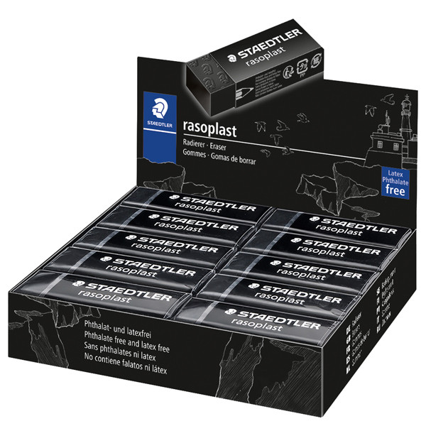 Gomma Rasoplast - 63 x 13 x 23 mm - nero per matita - Staedtler - box 20 pezzi