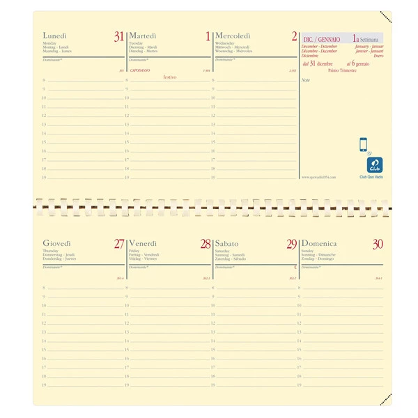 Agenda settimanale Planital 2026 - c/spirale - copertina Soho - 8,8 x 17 cm - nero - Quo Vadis