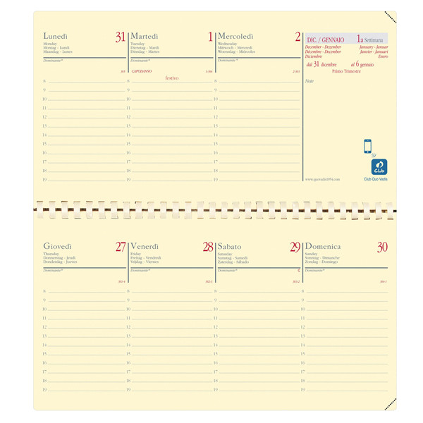 Agenda settimanale Planital 2027 - c/spirale - copertina Soho - 8,8 x 17 cm - nero - Quo Vadis