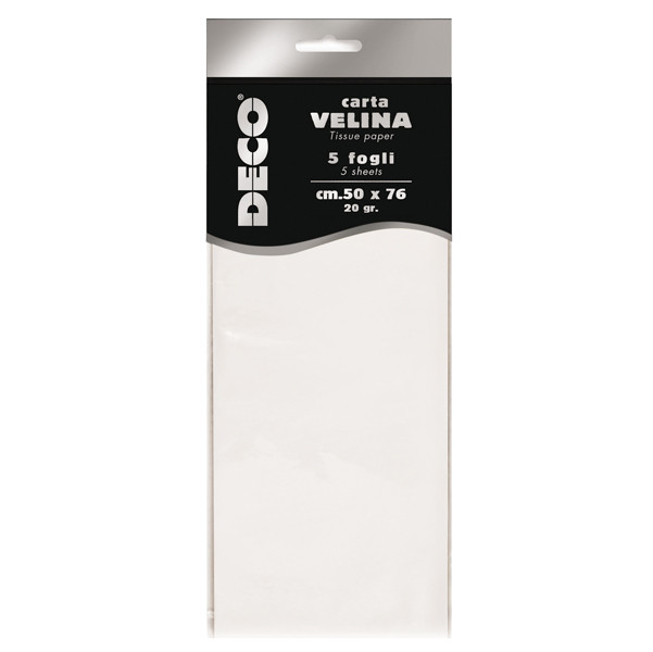 Carta velina - 50 x 76 cm - 20 gr - bianco - Deco - busta 5 fogli