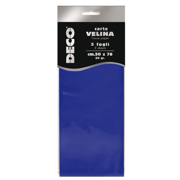 Carta velina - 20 gr - 50 x 76 cm - blu - Deco - busta 5 fogli