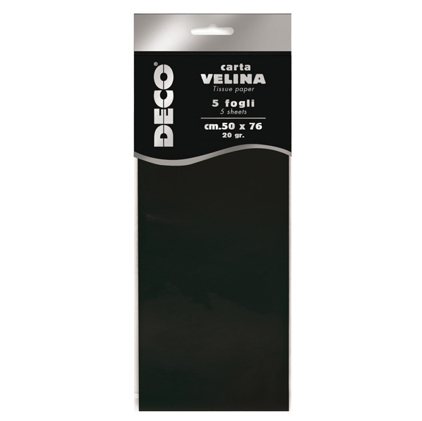 Carta velina - 50 x 76 cm - 20 gr - nero - Deco - busta 5 fogli