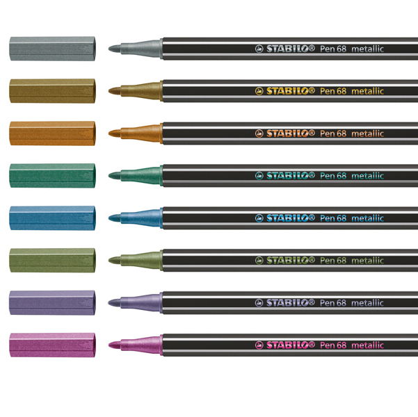 Pennarelli Pen 68 - colori assortiti metallic - Stabilo - scatola in metallo 8 pezzi