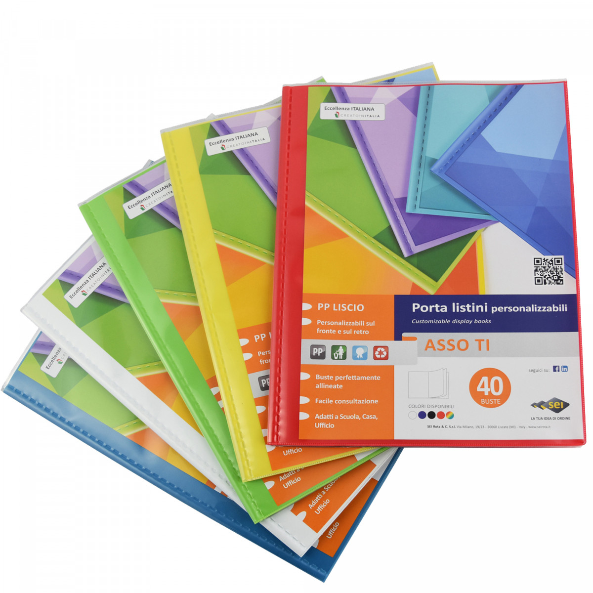 Portalistini Asso TI - personalizzabile - PP liscio - 22 x 30 cm - 40 buste - colori assortiti - Sei Rota