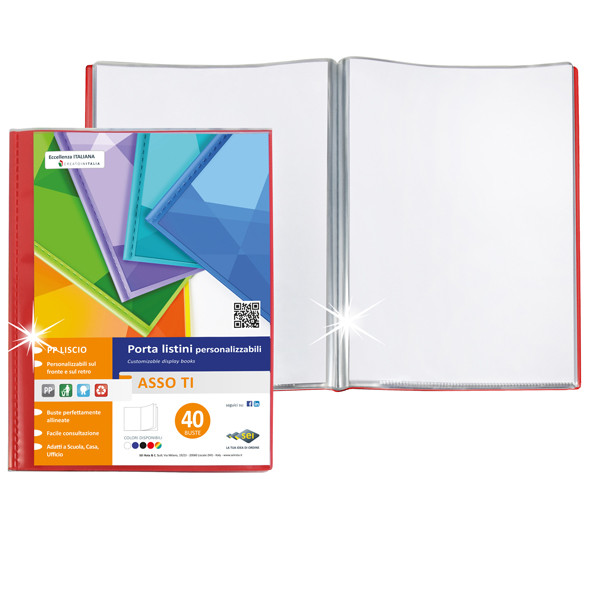 Portalistini Asso TI - personalizzabile - PP liscio - 22 x 30 cm - 40 buste - colori assortiti - Sei Rota