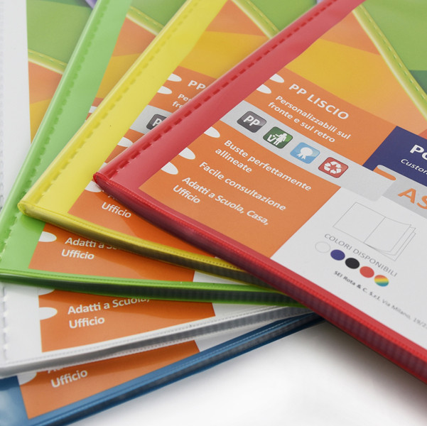Portalistini Asso TI - personalizzabile - PP liscio - 22 x 30 cm - 50 buste - colori assortiti - Sei Rota