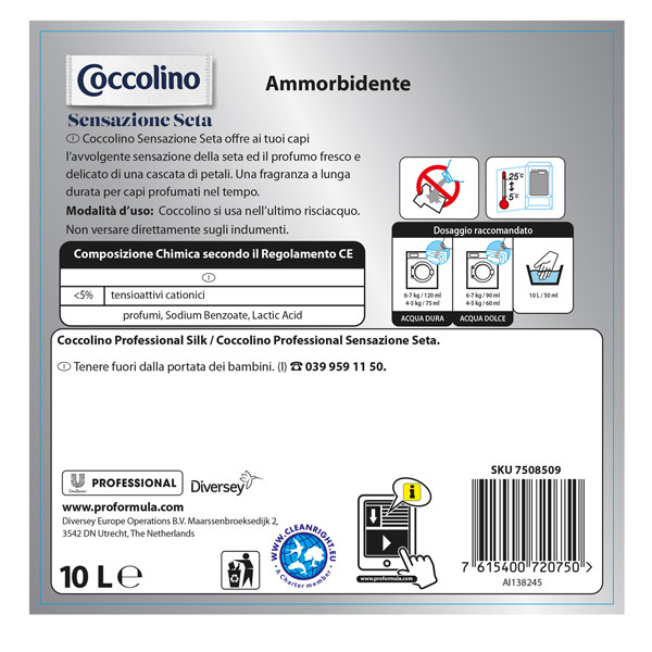 Ammorbidente lavatrice - profumo sensazione seta - 10 L - Coccolino