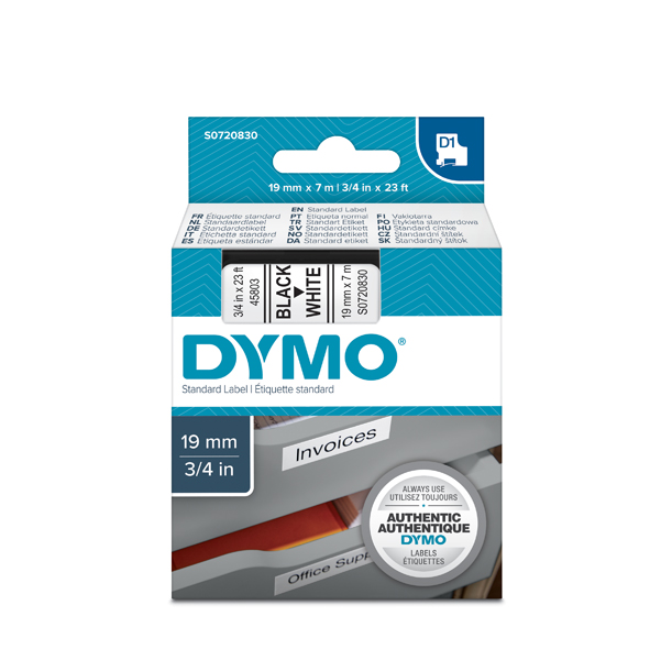 Nastri Dymo D1 - 19 mm x 7 mt - nero/bianco - Dymo - value pack 10 pezzi
