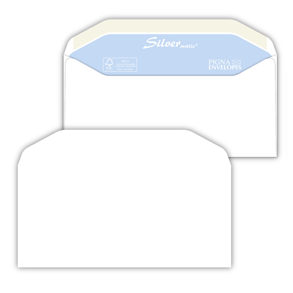Busta SILVER MATIC FSC  - gommata - bianca - senza finestra - 110 x 230 mm - 80 gr - Pigna - conf. 500 pezzi