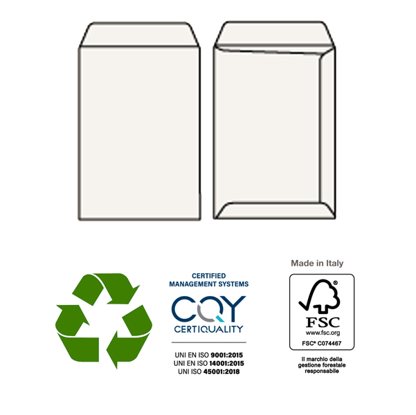 Busta sacco KAMI STRIP - bianca - carta riciclata FSC  - 229 x 324 mm - 100 gr - Pigna - conf. 500 pezzi