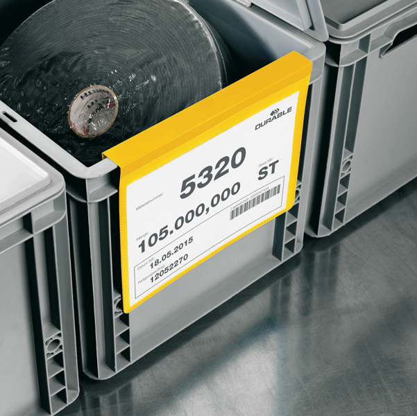 Buste identificazione con aletta - A4 orizzontali - giallo - Durable - conf. 50 pezzi