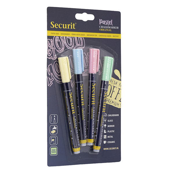 Marcatore a gesso liquido - punta fine da 1,00 - 2,00 mm - colori assortiti pastello - Securit - blister 4 pezzi