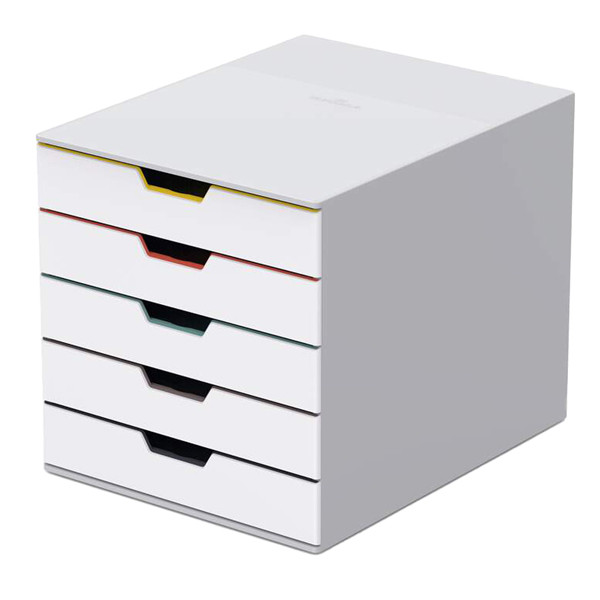 Cassettiera 5 cassetti colorati - bianco ghiaccio - cassetti 5 cm - Durable