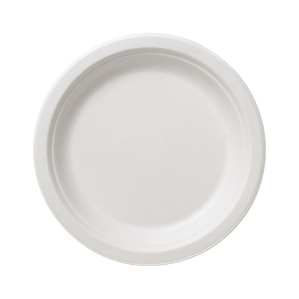Piatto piano monouso Bio - rotondo - diametro 17,5 cm - cellulosa/canna da zucchero - bianco - Leone - conf. 50 pezzi