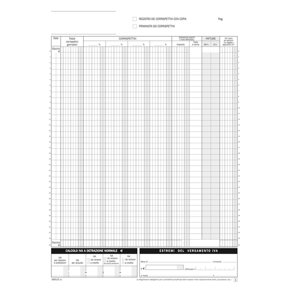 Blocco registro corrispettivi - 12/12 copie autoric. - 29,7 x 21,5 cm - DU168512C00 - Data Ufficio