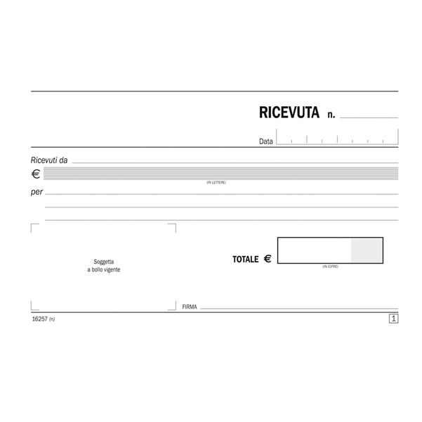 Blocco ricevute generiche - 50/50 copie autoricalcanti - 10 x 16,8 cm - DU162570000 - Data Ufficio