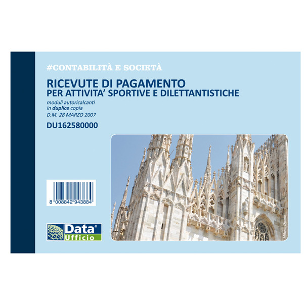 Blocco ricevute pagamento per attivit&agrave; sportive dilettantistiche - 50/50 copie autoricalcanti - 11,5 x 16,5 cm - DU1625800 - Data Ufficio