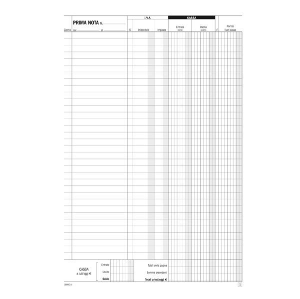 Blocco prima nota cassa/IVA - 50/50 copie autoricalcanti - 29,7 x 21,5 cm - DU1680C0000 - Data Ufficio