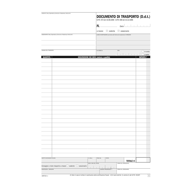 Blocco DDT - 50/50 copie autoricopianti - 29,7 x 21,5 cm - DU1687CD200 - Data Ufficio