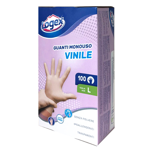 Guanti monouso - in vinile non talcato - tg. L - Logex Professional - conf.100 pezzi