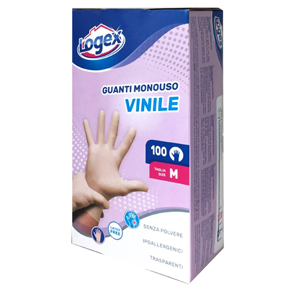 Guanti monouso in vinile non talcato - tg. M - Logex Professional - scatola 100 pezzi