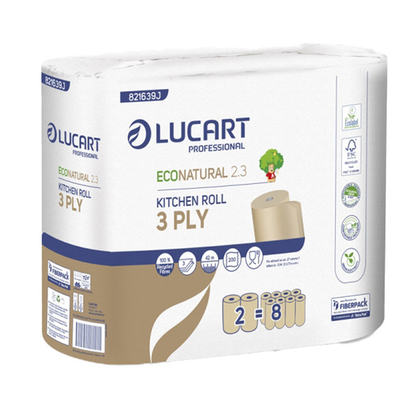 Asciugatutto EcoNatural 2.3 Plastic Free - 200 strappi - Lucart - pacco 2 rotoli