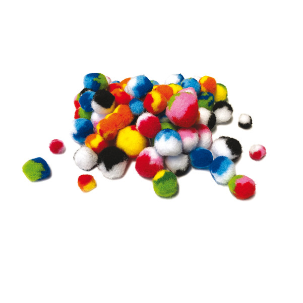 Pompon a strisce - 10-35 mm - colori assortiti - DECO - busta 100 pezzi