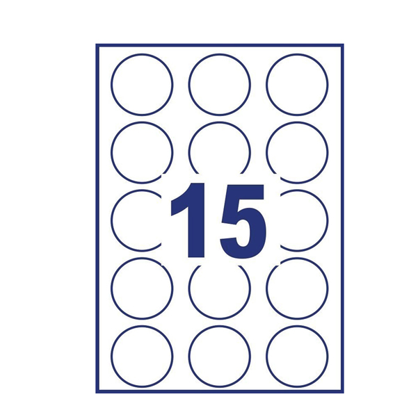 Etichette adesive L4850 - carta bianca - rimovibile - adatta per stampati laser/inkjet - D 51 mm - 15 etichette per foglio - Avery - conf. 25 fogli A4