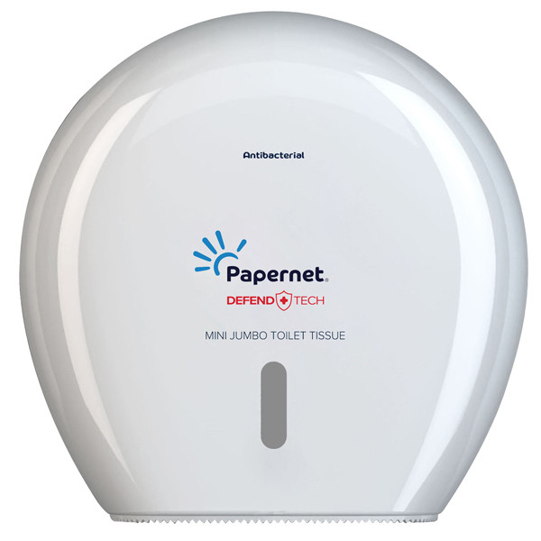 Dispenser carta igienica Defend Tech rotolo Mini Jumbo - 24,9 x 25,7 x 14,8 cm - rotolo diametro 23 cm - bianco - Papernet