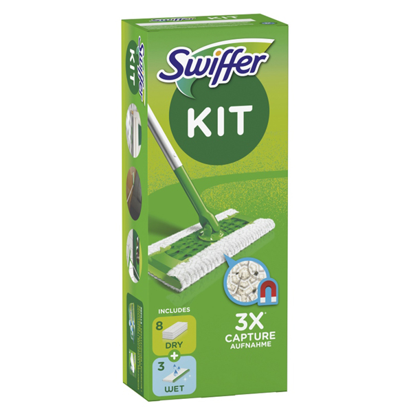 Swiffer Dry Starter Kit completo (8 panni + 3 panni wet) 