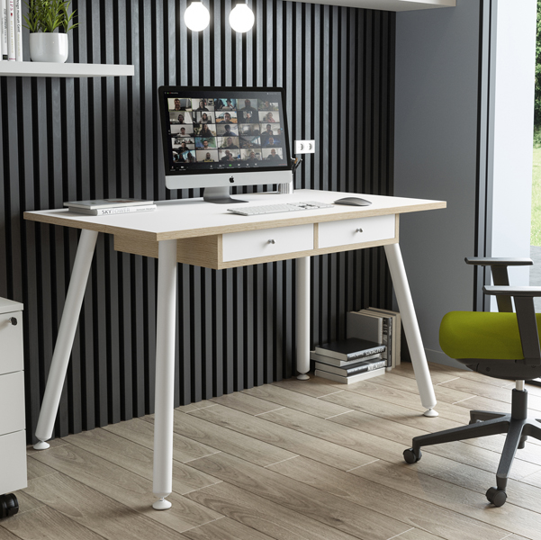 Postazione Home-Office - con sottopiano - gambe in metallo -120 x 60 x H 74,4 cm - bianco / rovere - Artexport