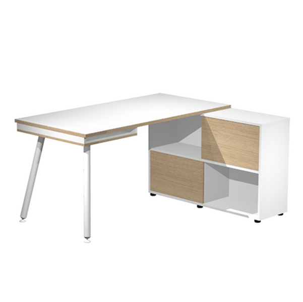 Workstation Maxi - gambe in metallo - 160 x 140 x H 81,5 cm - bianco / rovere - Artexport