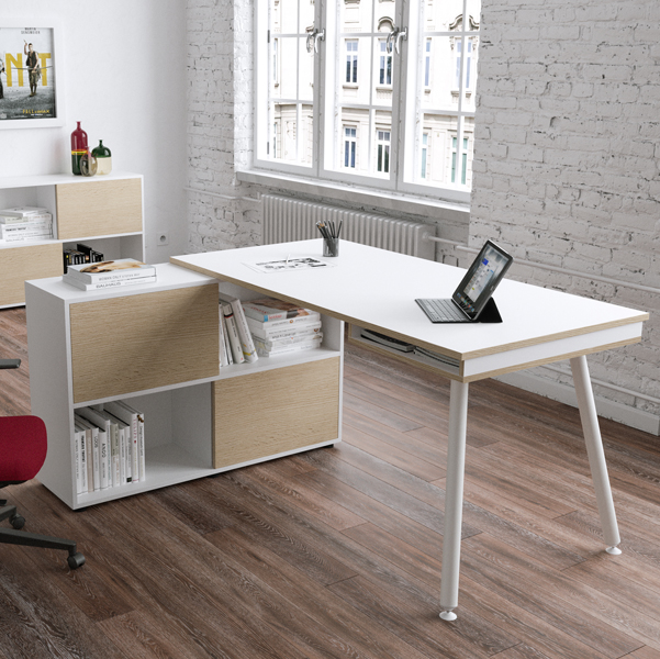 Workstation Maxi - gambe in metallo - 160 x 140 x H 81,5 cm - bianco / rovere - Artexport