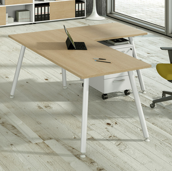 Allungo DX/SX per scrivanie Skinny Metal - 60 x 80 x H 74,4 cm - bianco / rovere