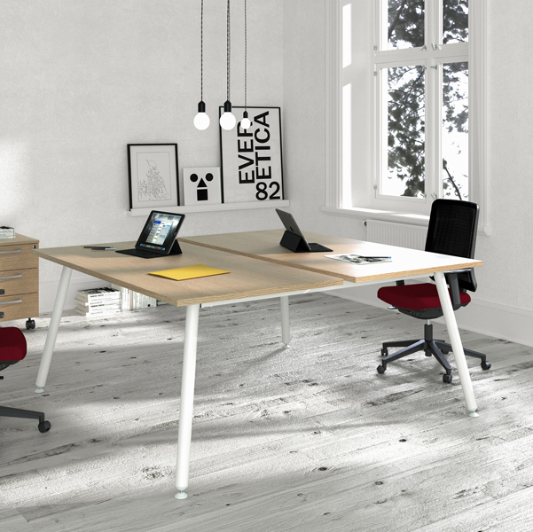 Scrivania Skinny Metal a 2 postazioni contrapp. - 140 x166 cm - bianco / rovere - Artexport