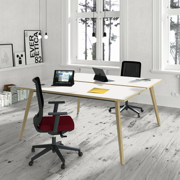 Scrivania Woody a 2 postazioni contrap. - 140 x 166 cm - rovere / bianco - Artexport