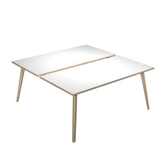 Scrivania Woody a 2 postazioni contrap. - 160 x 166 cm - rovere / bianco