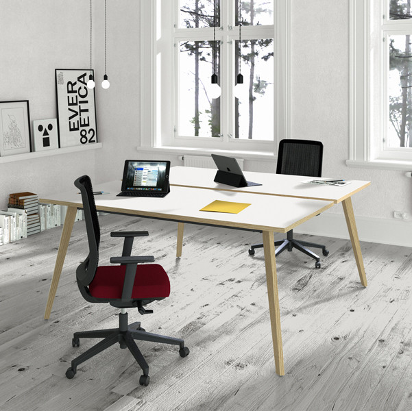 Scrivania Woody a 2 postazioni contrap. - 180 x 166 cm - rovere / bianco