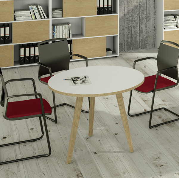 Tavolo riunione tondo Woody - diametro 100 cm - rovere / bianco