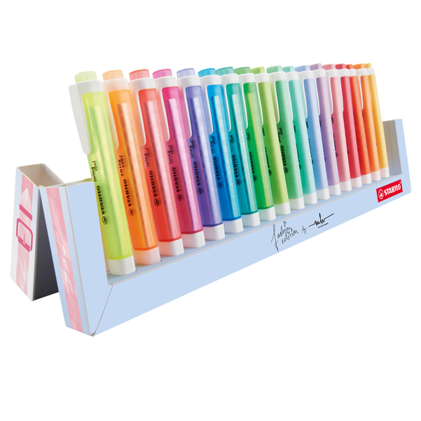 Evidenziatori Swing Cool Pastel - punta a scalpello - tratto 1 - 4 mm - colori assortiti - Stabilo - deskset 18 pezzi