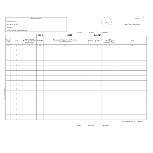 Registro carico/scarico stupefacenti unitA' operative - 100 pag numerate - DU132101200 - Data Ufficio