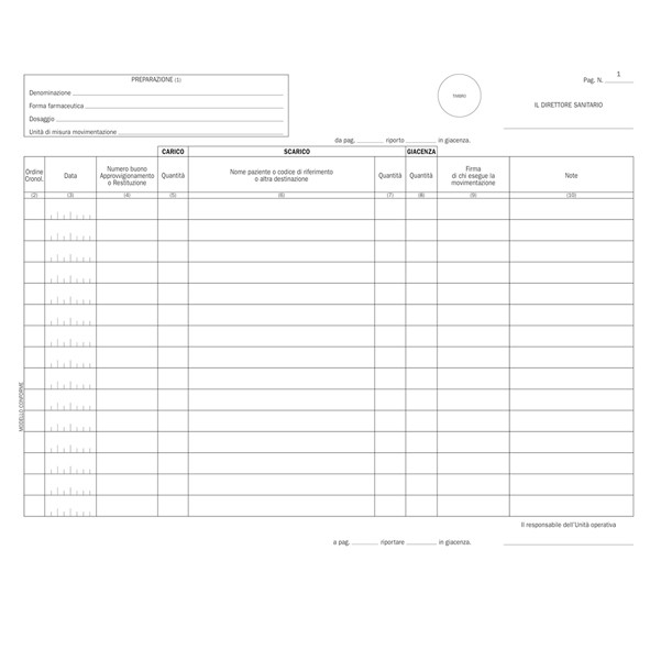 Registro carico/scarico stupefacenti unit&agrave; operative - 100 pag numerate - DU132101200 - Data Ufficio