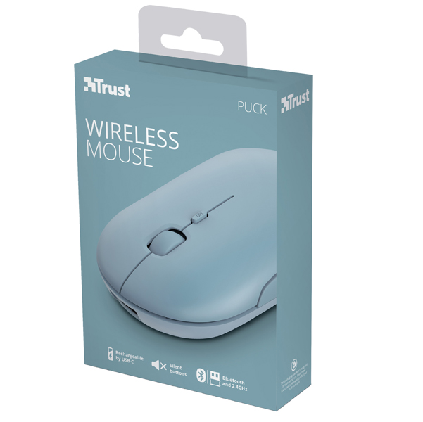 Mouse Puck - ultrasottile - wireless - ricaricabile - azzurro - Trust